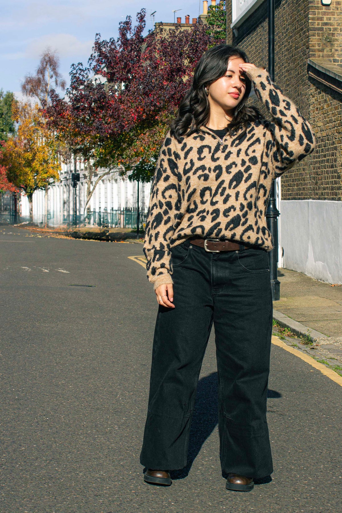 Three Quarter Zip Leopard Print Jumper - Sugar + Style