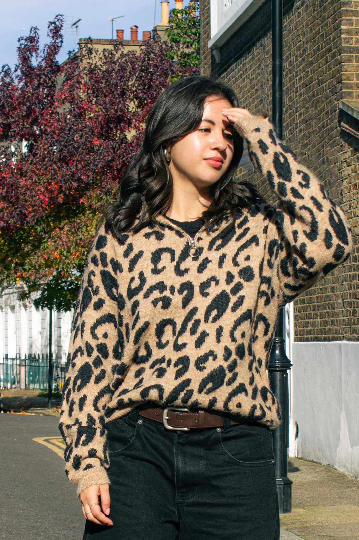 Three Quarter Zip Leopard Print Jumper - Sugar + Style