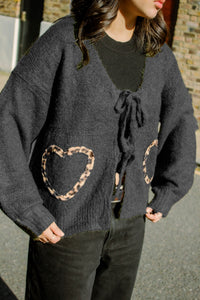 Tie Front Leopard Heart Cardigan - Sugar + Style