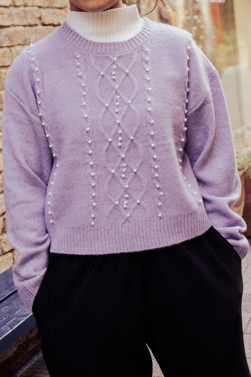 Cable Knit Pearl Embellished Jumper - Sugar + Style