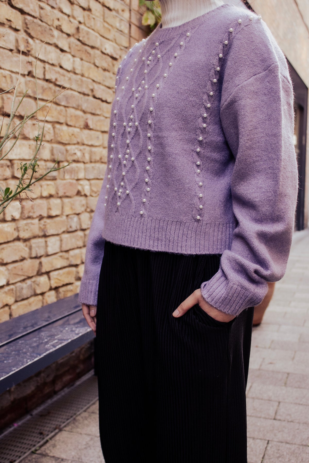 Cable Knit Pearl Embellished Jumper - Sugar + Style