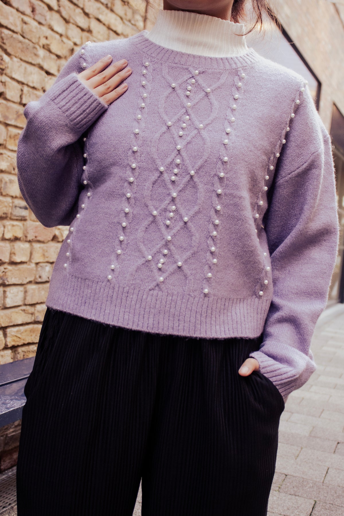 Cable Knit Pearl Embellished Jumper - Sugar + Style