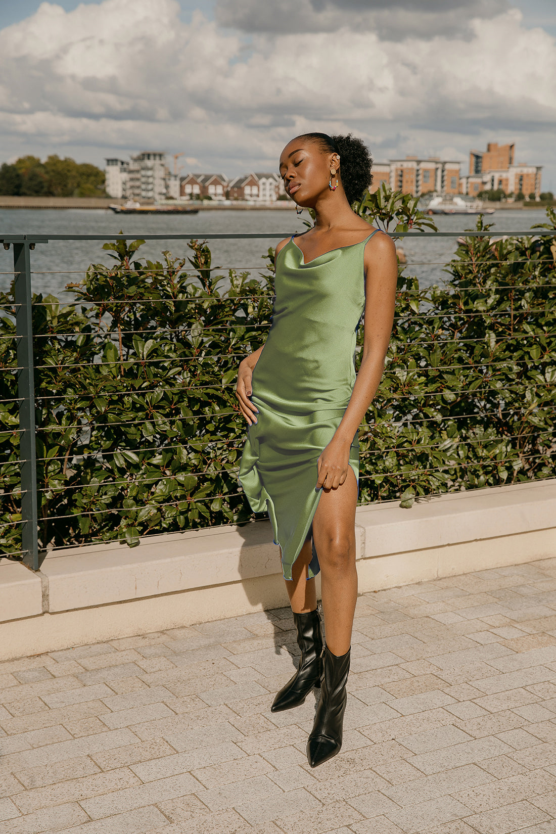 Green slip 2025 midi dress