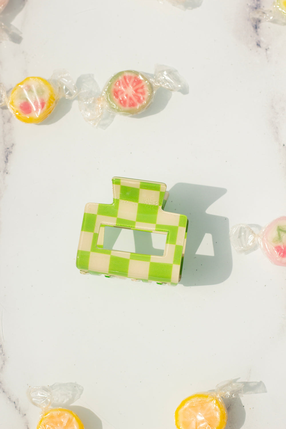 Checkerboard Print Cut Out Rectangle Claw Hair Clip - Sugar + Style