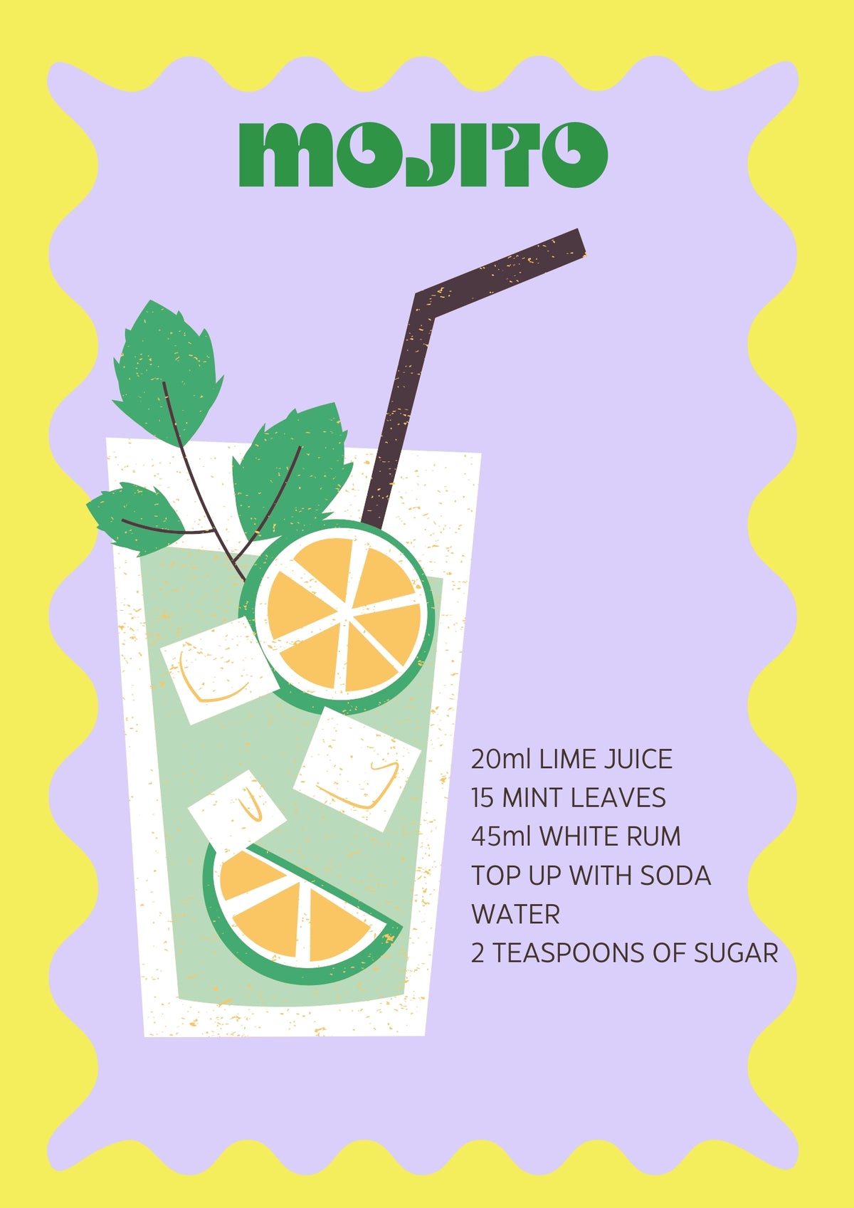 Mojito Illustrated Recipe A4 Print - Sugar + Style