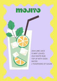 Mojito Illustrated Recipe A4 Print - Sugar + Style