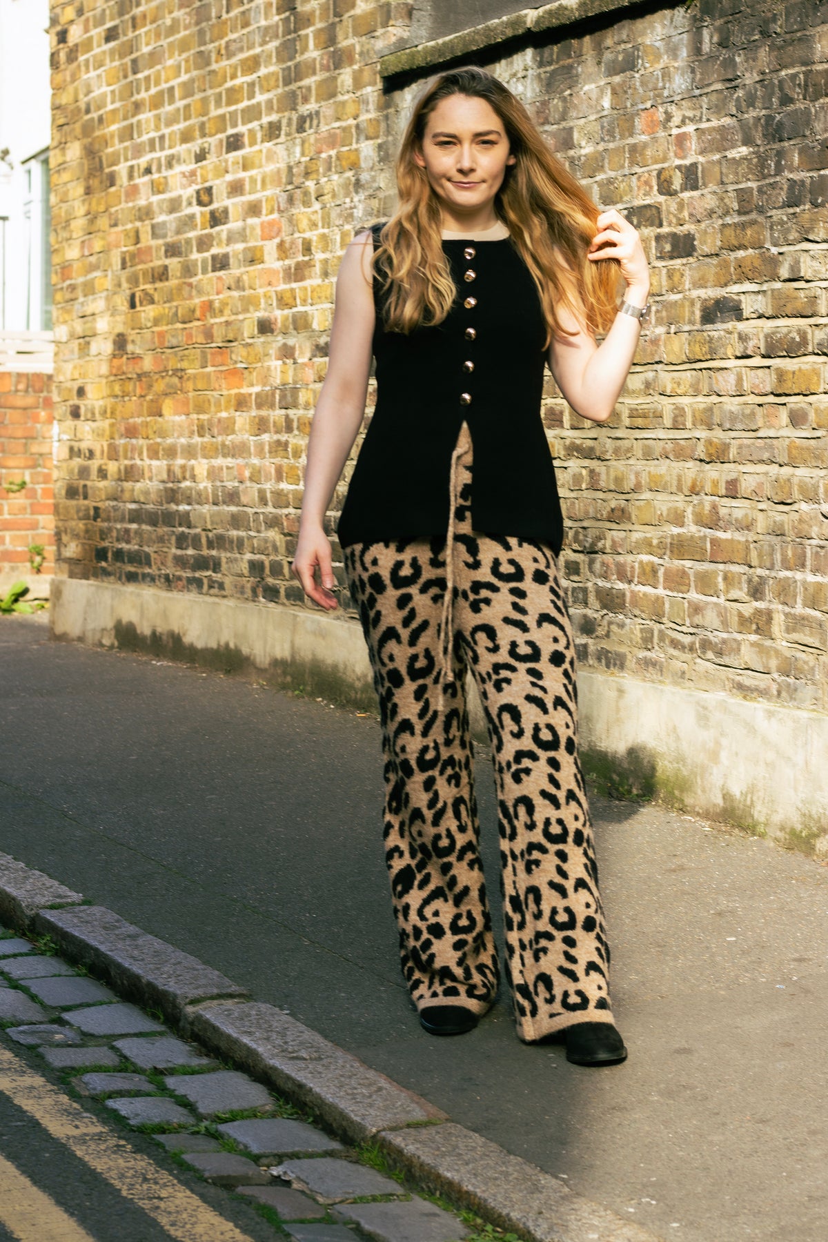 Leopard Print Knit Wide Trousers - Sugar + Style