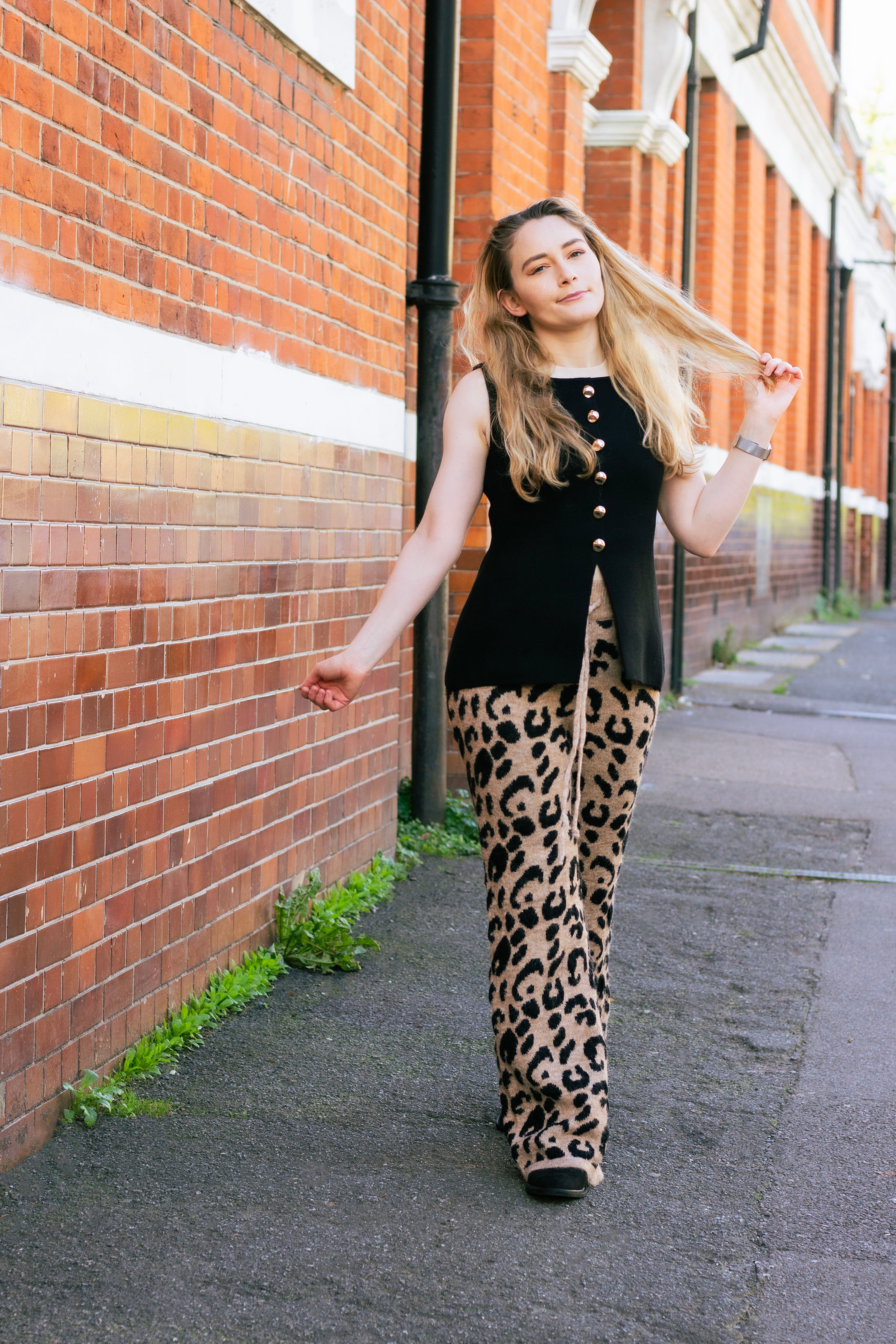 Leopard Print Knit Wide Trousers Sugar Style