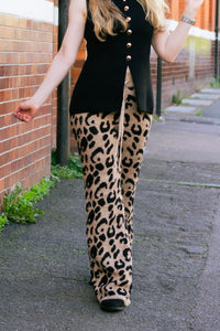 Leopard Print Knit Wide Trousers - Sugar + Style