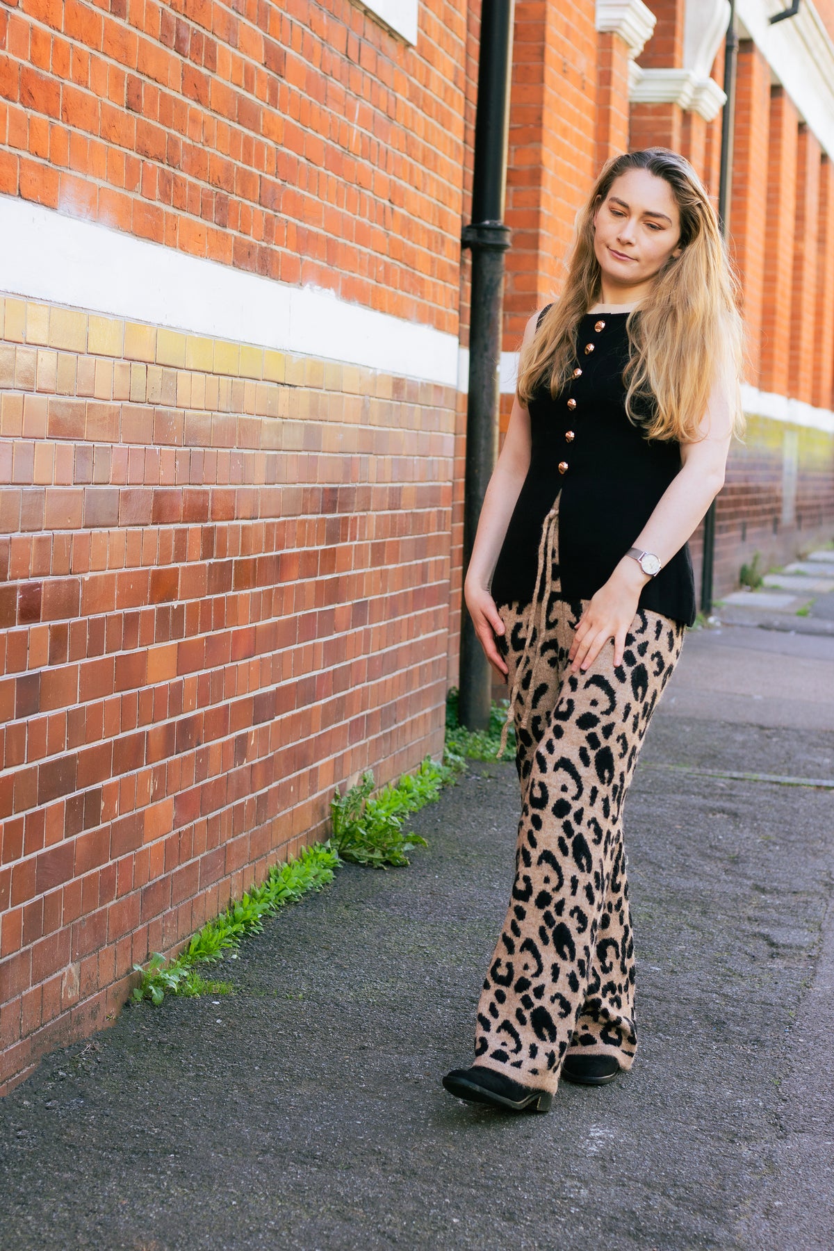 Leopard Print Knit Wide Trousers - Sugar + Style