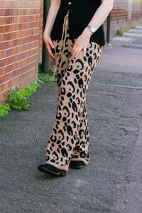 Leopard Print Knit Wide Trousers - Sugar + Style