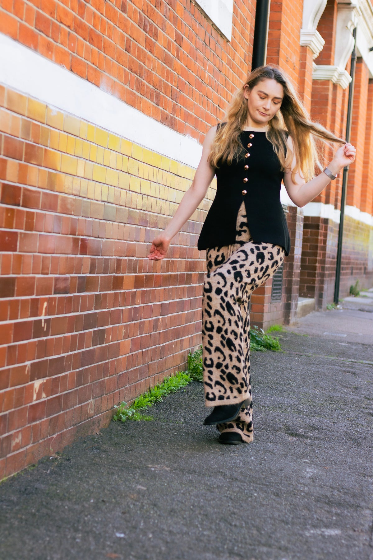 Leopard Print Knit Wide Trousers - Sugar + Style