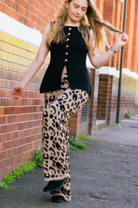 Leopard Print Knit Wide Trousers - Sugar + Style