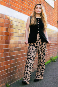 Leopard Print Knit Wide Trousers - Sugar + Style