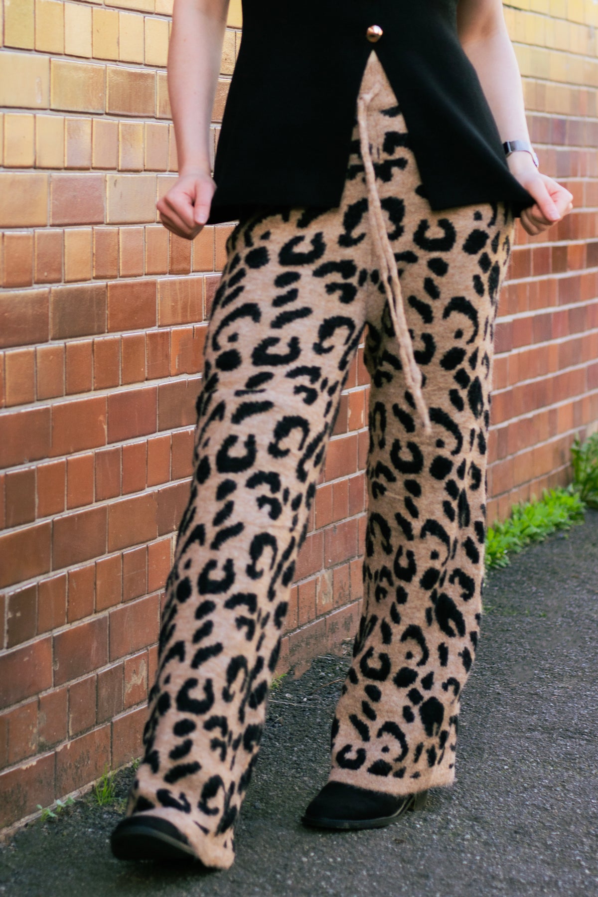 Leopard Print Knit Wide Trousers - Sugar + Style