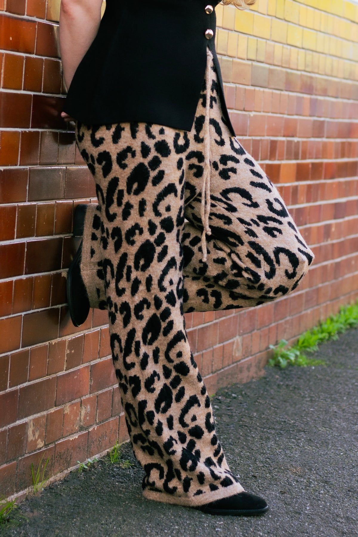 Leopard Print Knit Wide Trousers - Sugar + Style