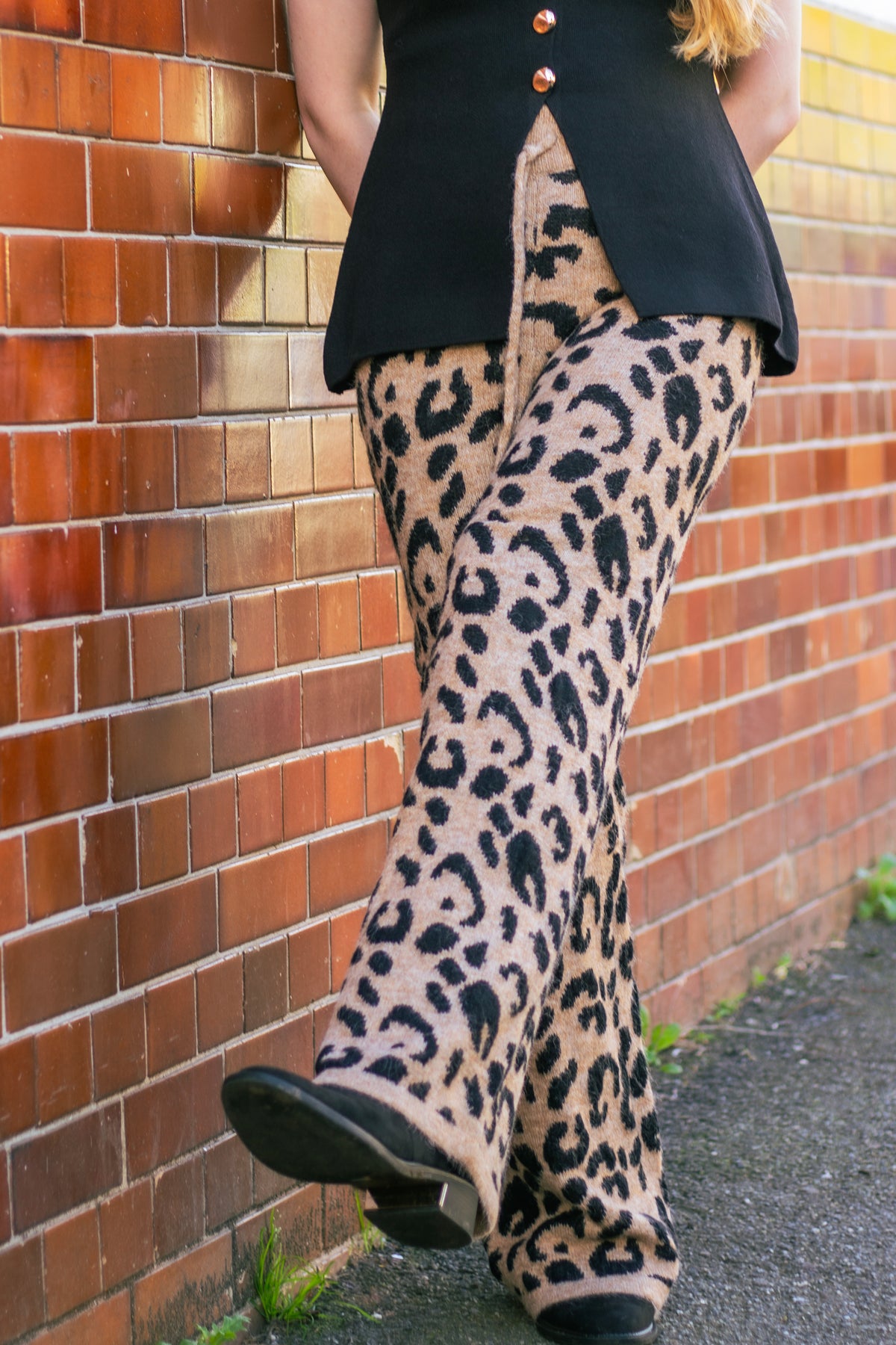 Leopard Print Knit Wide Trousers - Sugar + Style