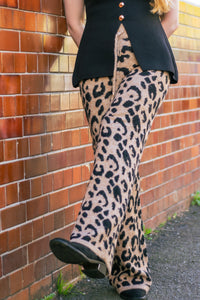 Leopard Print Knit Wide Trousers - Sugar + Style