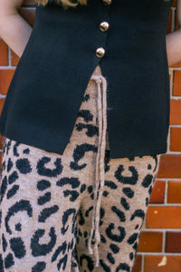 Leopard Print Knit Wide Trousers - Sugar + Style