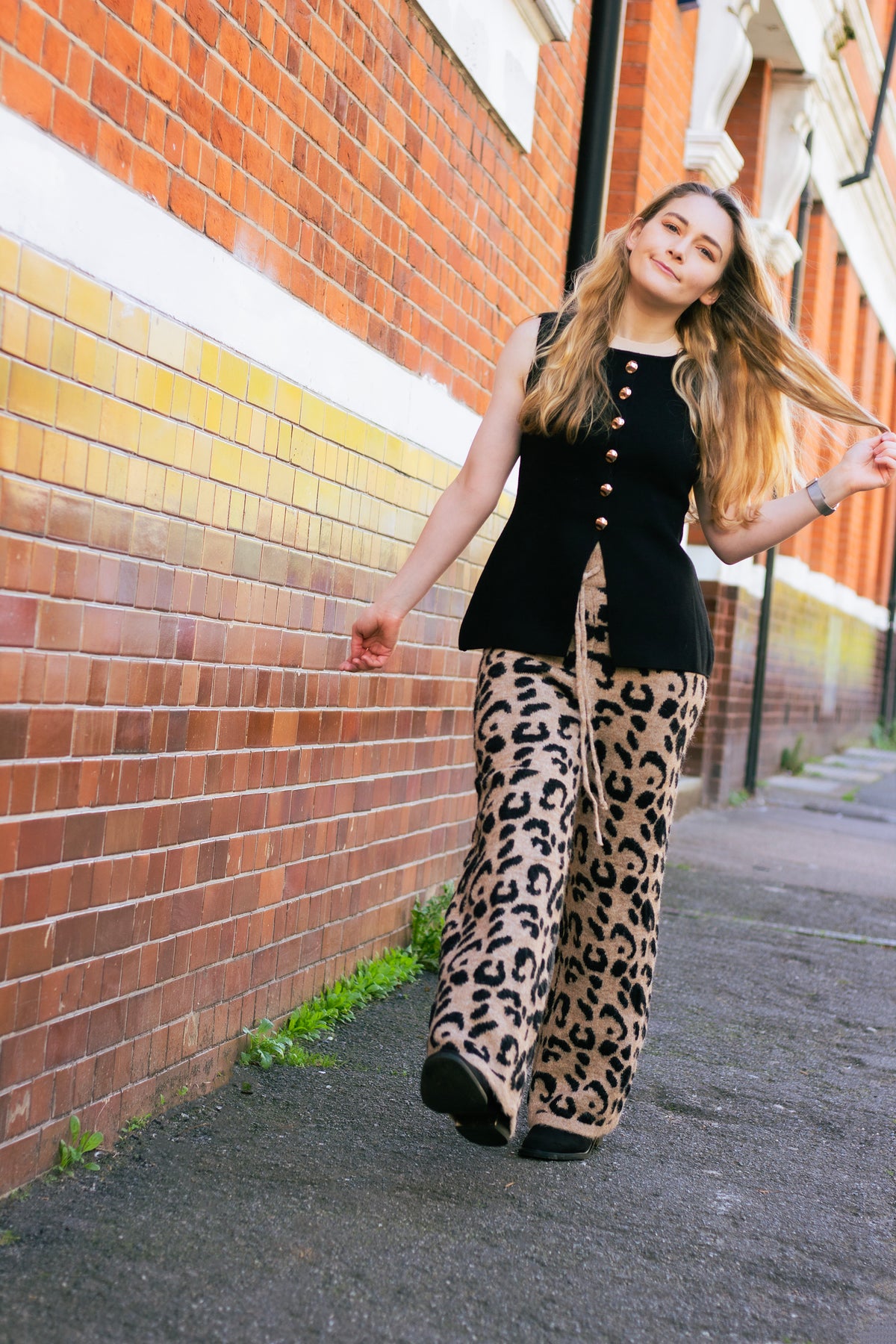 Leopard Print Knit Wide Trousers - Sugar + Style