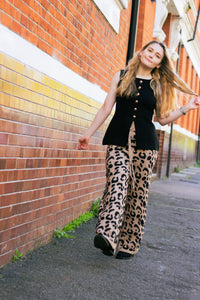 Leopard Print Knit Wide Trousers - Sugar + Style