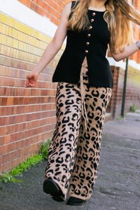 Leopard Print Knit Wide Trousers - Sugar + Style