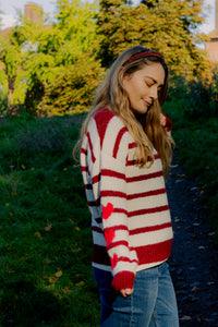 Stripe Heart Sleeve Jumper - Sugar + Style