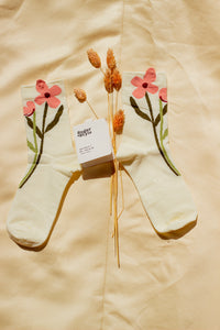 Flower Illustrated Ankle Top Socks - Sugar + Style