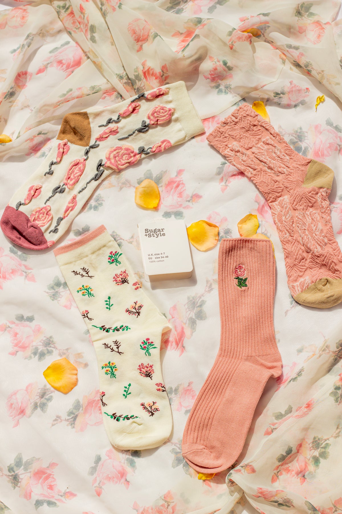 Pink Rose Embroidered Socks - Sugar + Style