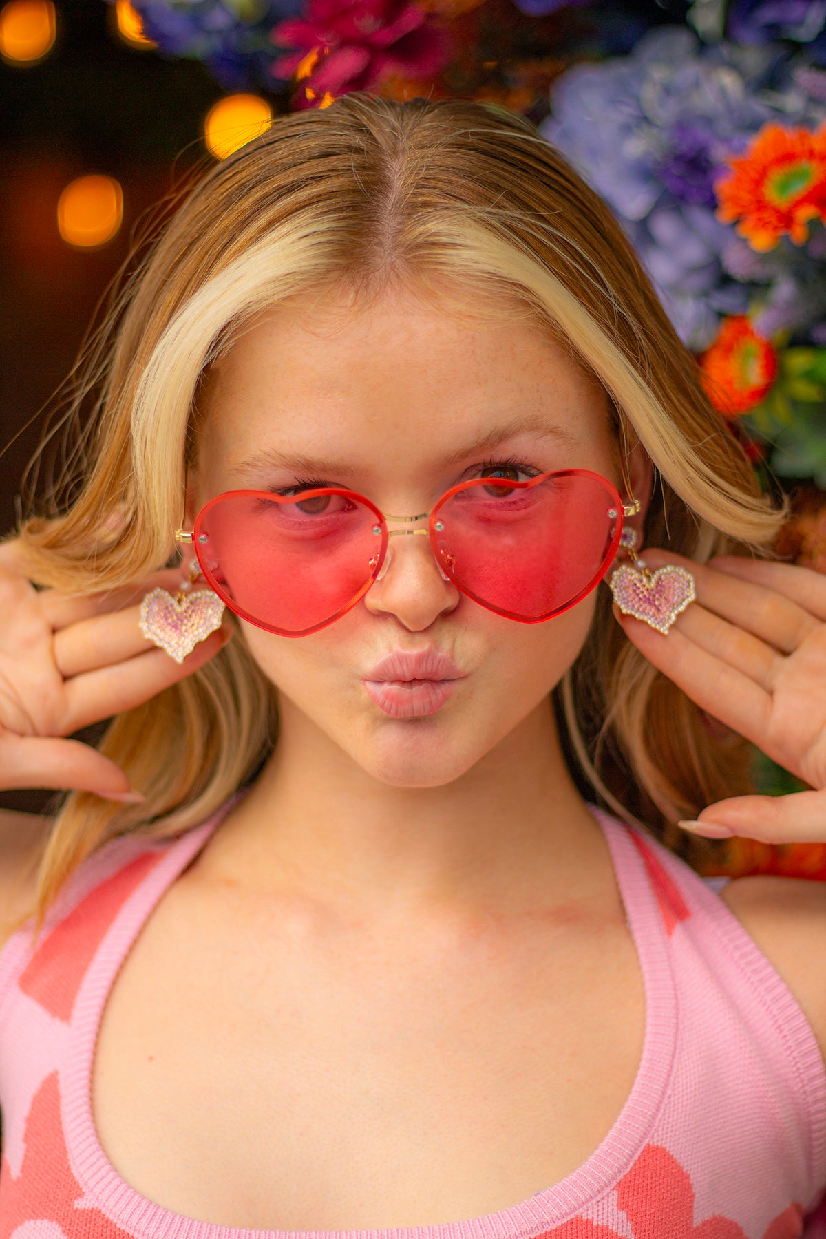 Pink Diamante Heart Dangle Earrings - Sugar + Style