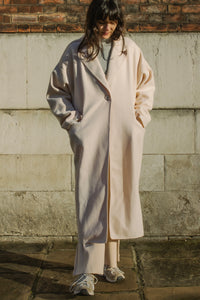 Single Button Top Collar Longline Coat - Sugar + Style