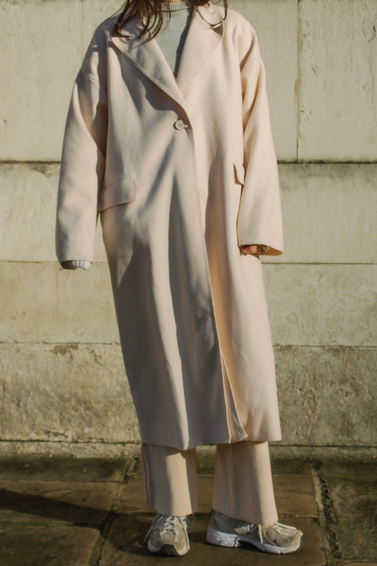 Single Button Top Collar Longline Coat - Sugar + Style