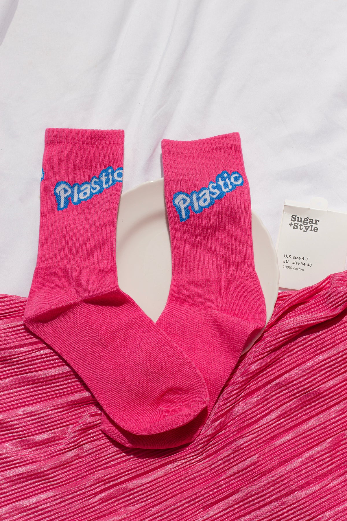 Hot Pink Slogan Socks - Sugar + Style