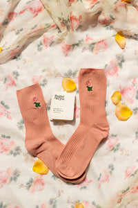 Pink Rose Embroidered Socks - Sugar + Style