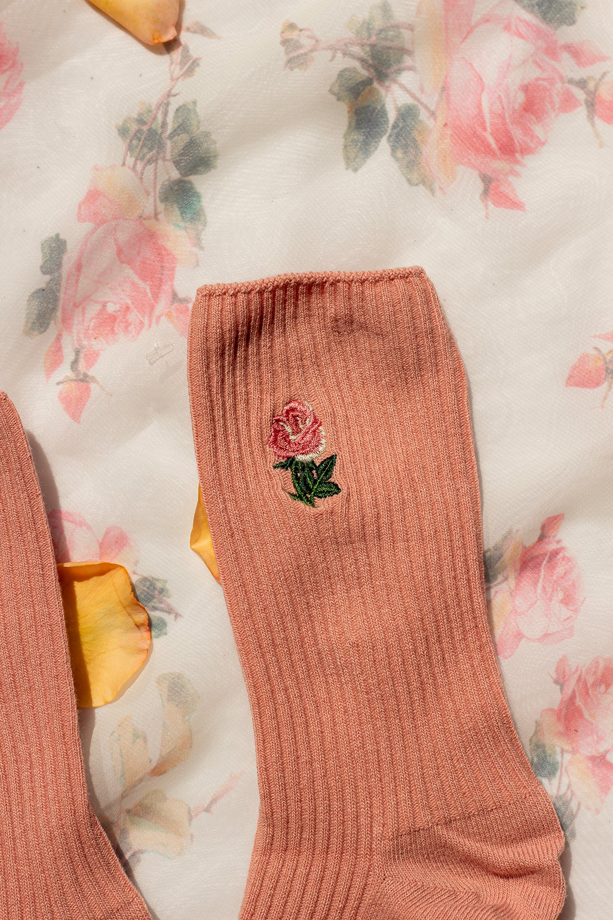 Pink Rose Embroidered Socks - Sugar + Style