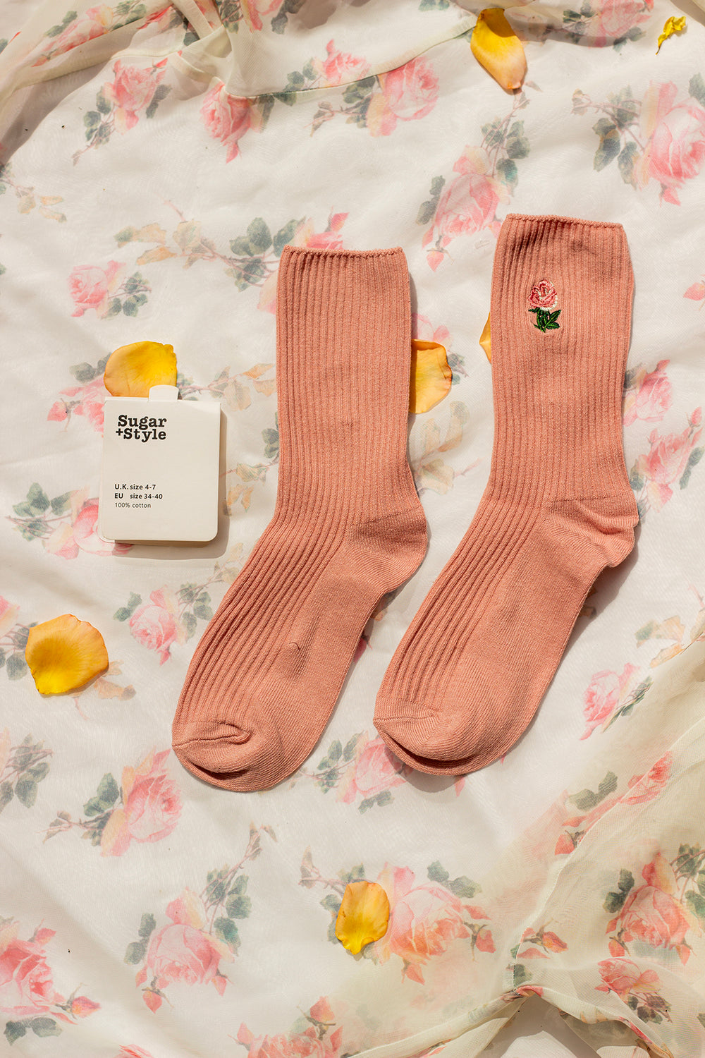 Pink Rose Embroidered Socks - Sugar + Style