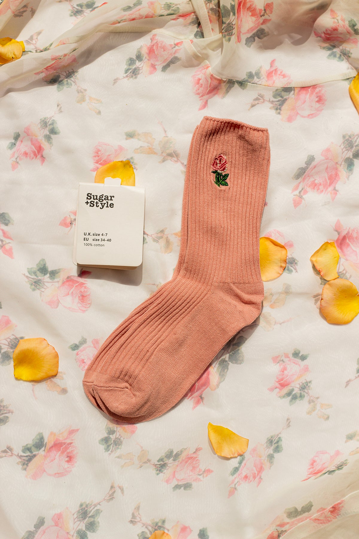 Pink Rose Embroidered Socks - Sugar + Style