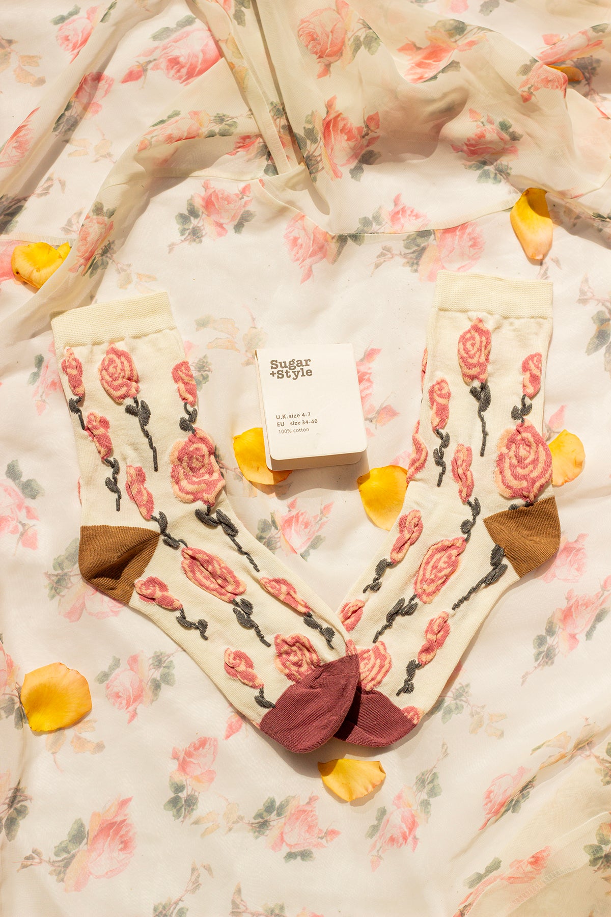 Rose Crinkle Flower Socks - Sugar + Style