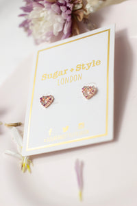 Mini Heart Gem Stud Earrings - Sugar + Style