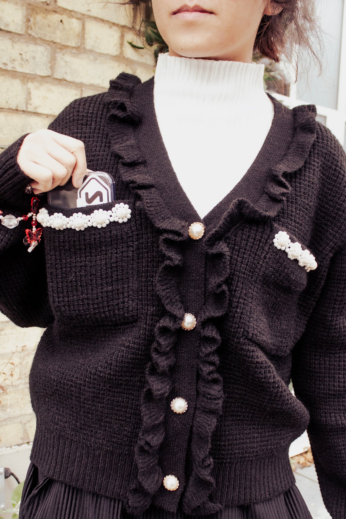 Frill Pocket and Pearl Cardigan - Sugar + Style