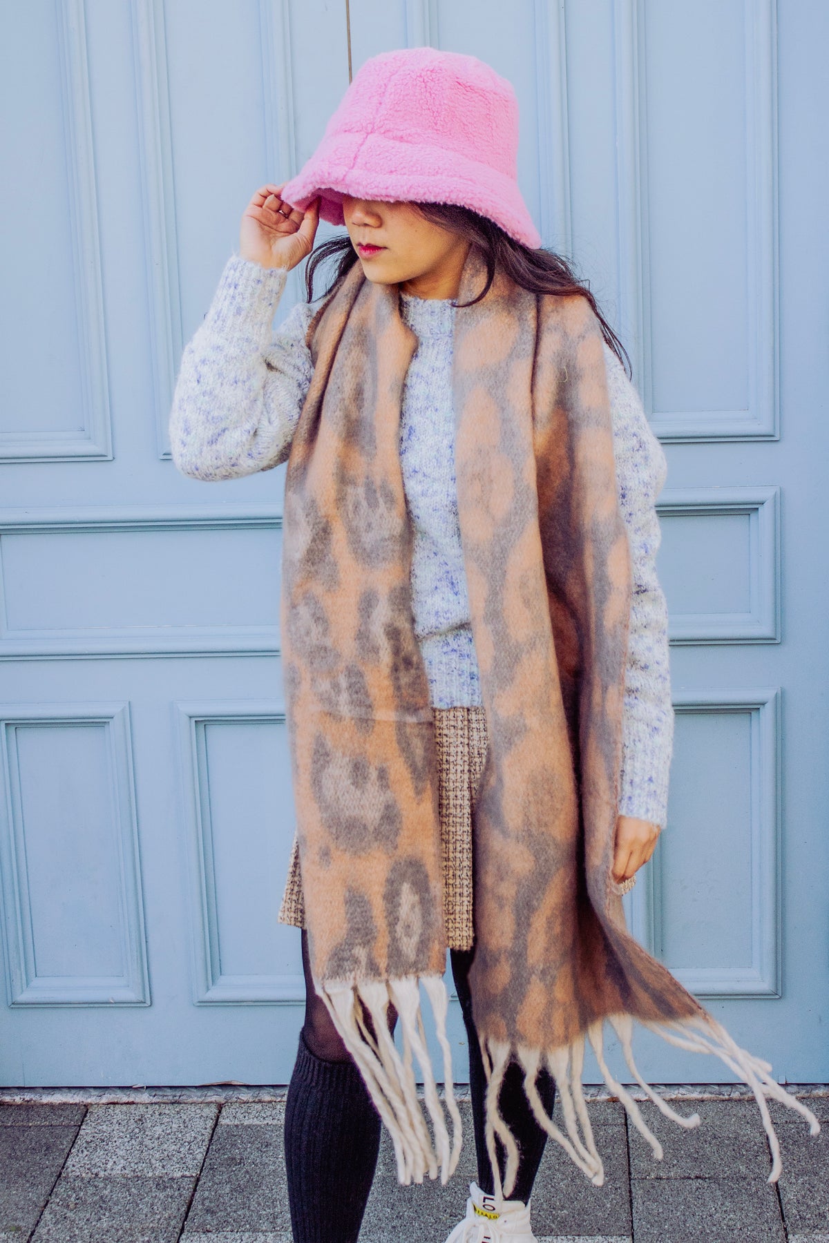 Leopard Print Warm Two Tone Scarf - Sugar + Style