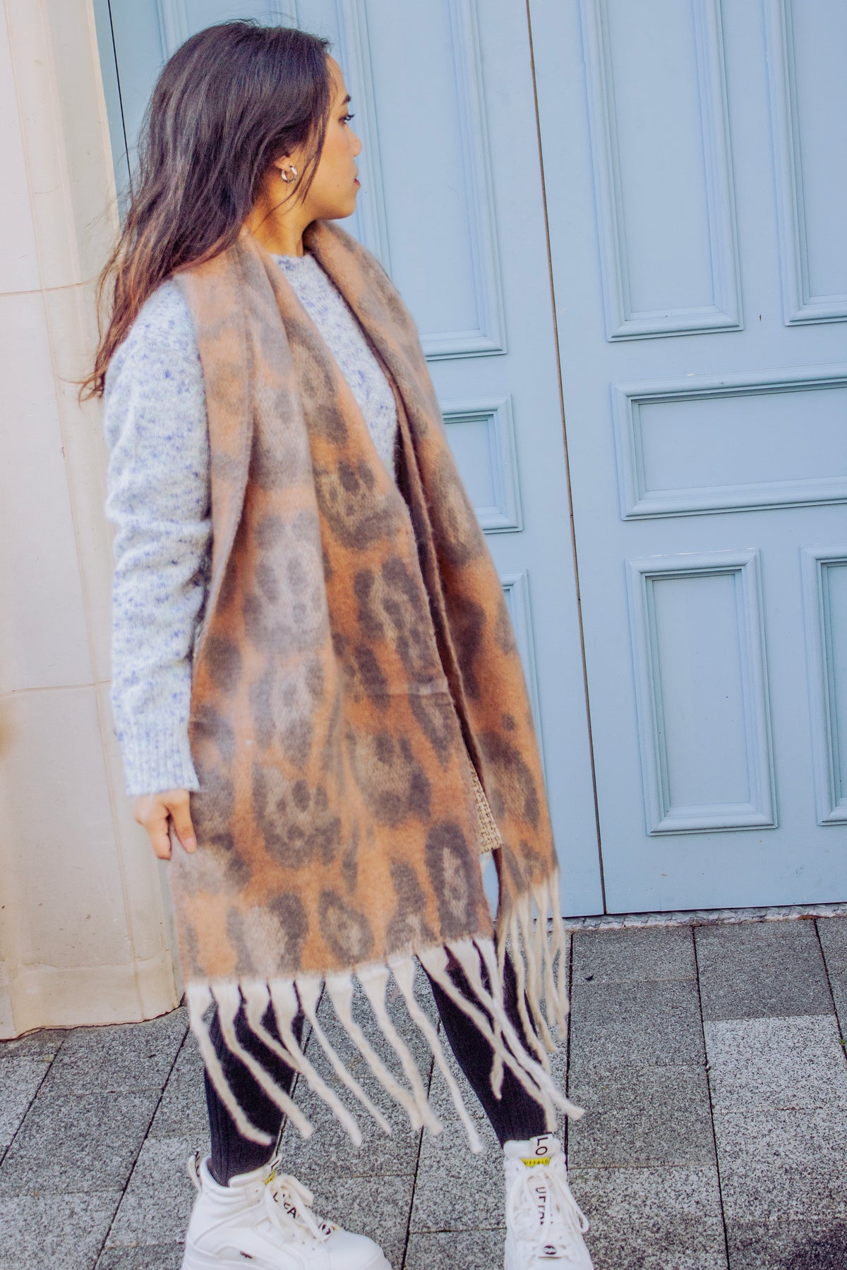 Leopard Print Warm Two Tone Scarf - Sugar + Style