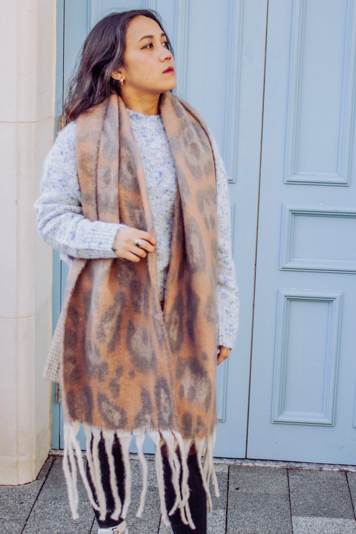 Leopard Print Warm Two Tone Scarf - Sugar + Style