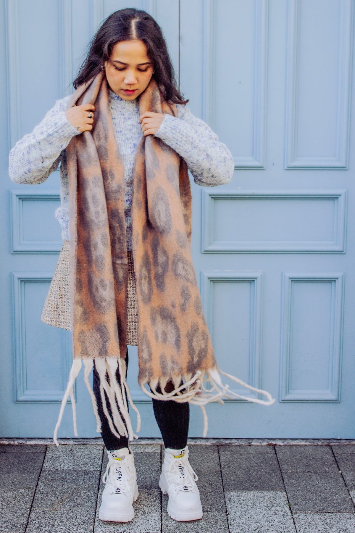 Leopard Print Warm Two Tone Scarf - Sugar + Style