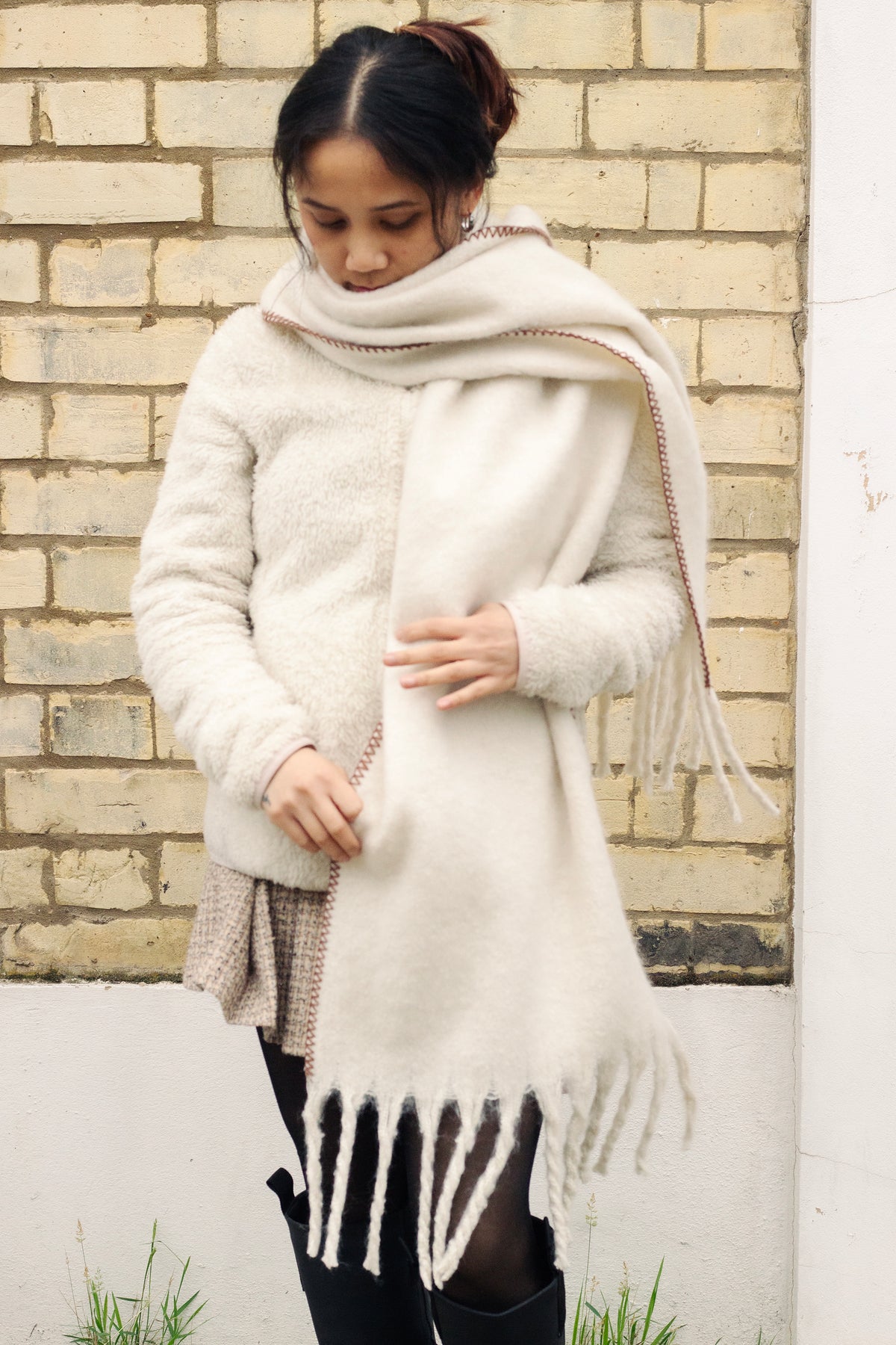 Top Stitch Edge Warm Wrap Scarf - Sugar + Style