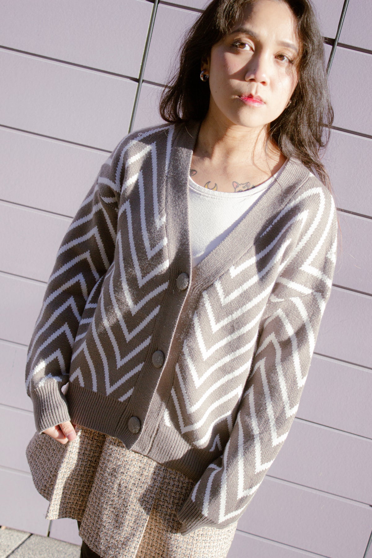 Zig Zag Print Cardigan - Sugar + Style