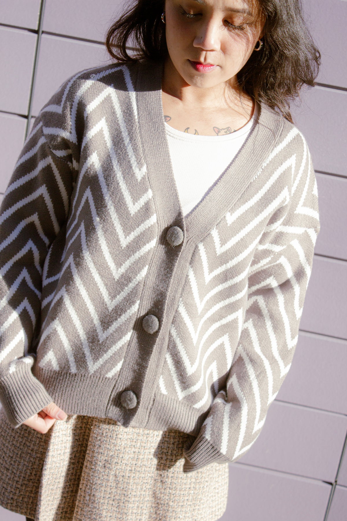 Zig Zag Print Cardigan - Sugar + Style