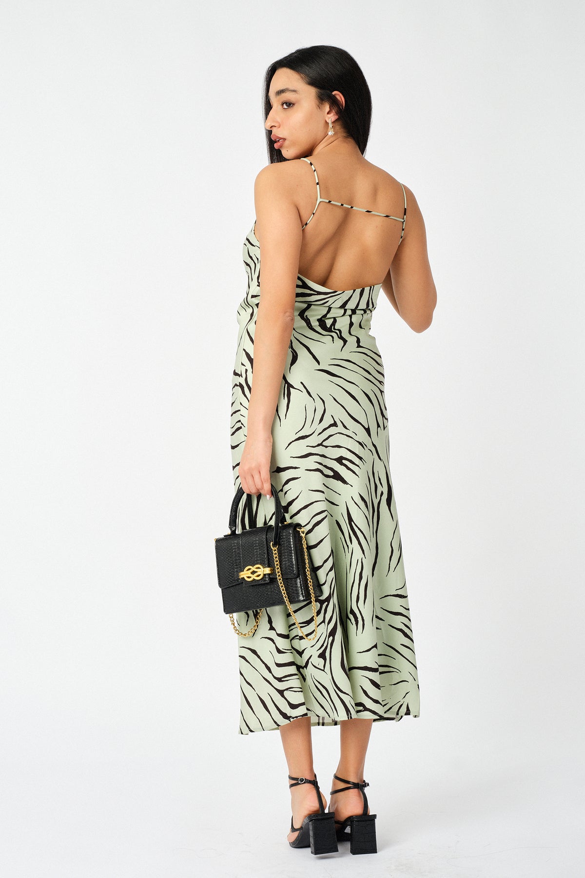 Tiger Print Scoop Back Strap Detail Dress - Sugar + Style