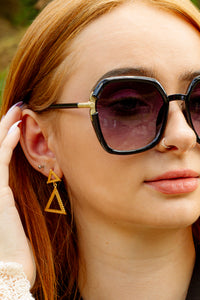 Two Tier Gold Triangle Dangle Earrings - Sugar + Style