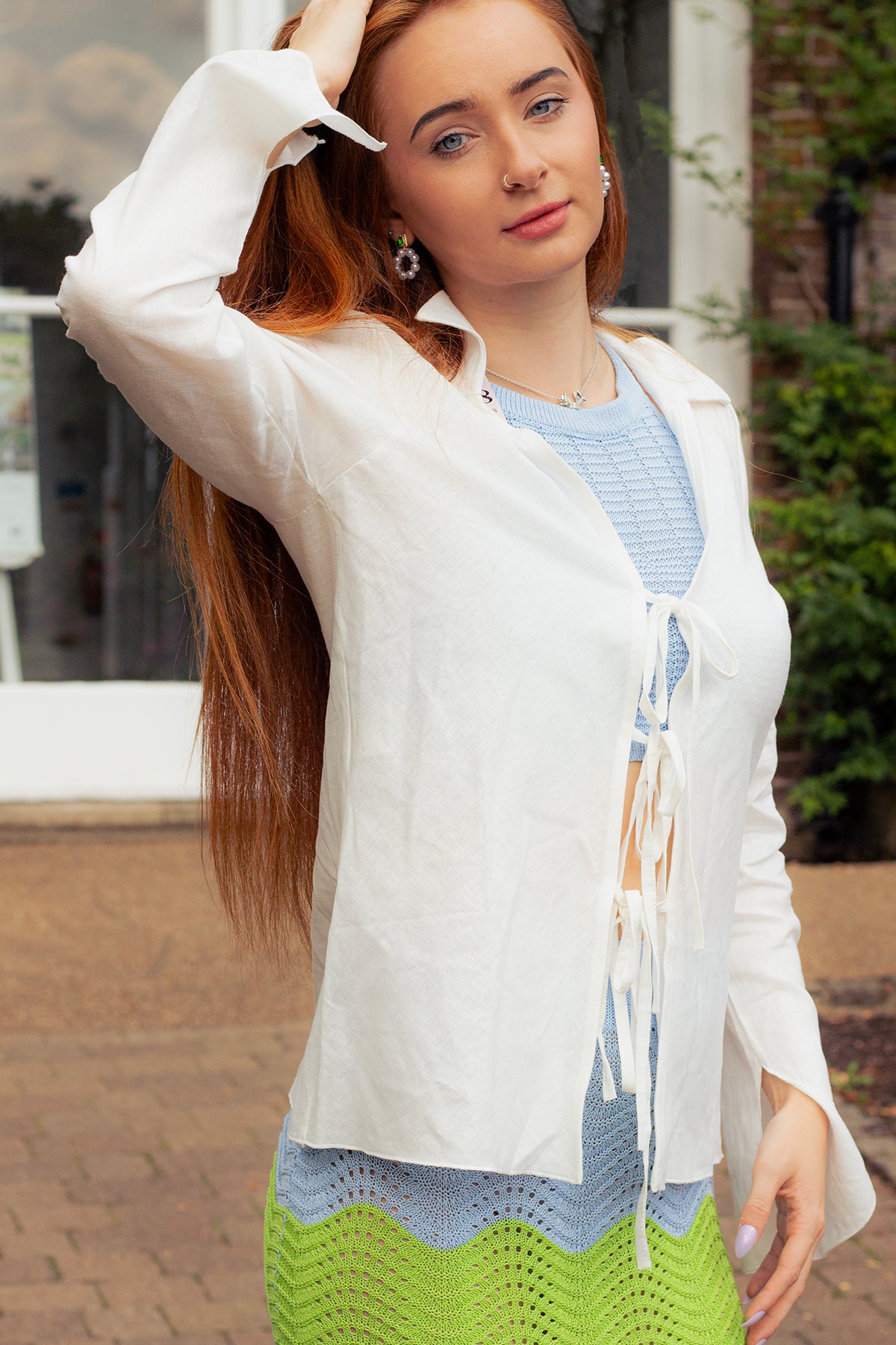 Long Sleeve Tie Front Blouse - Sugar + Style